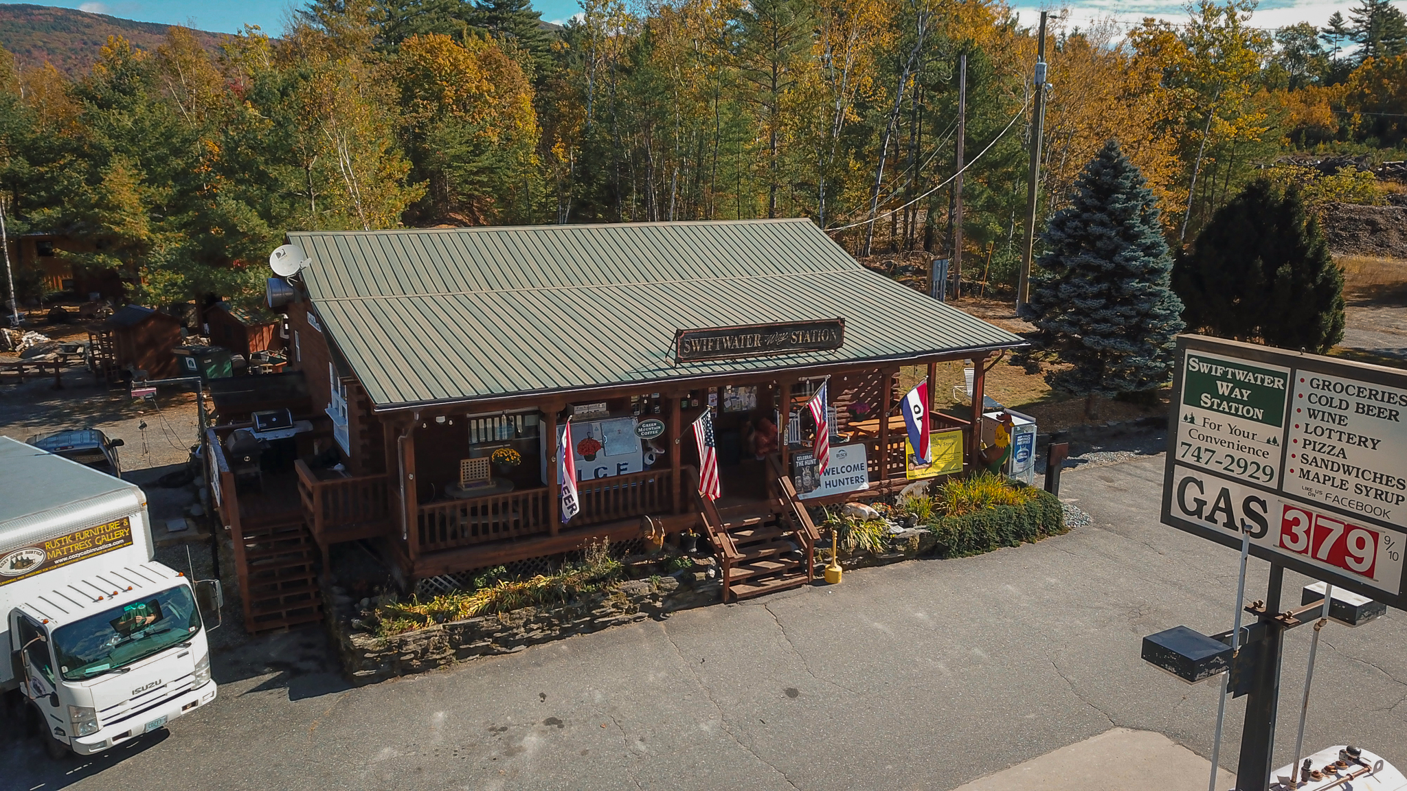 Swiftwater Way Station country store with fall foliage